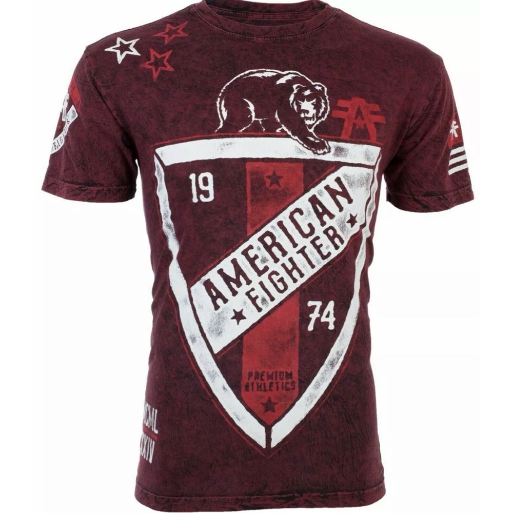AMERICAN FIGHTER Cincinnati Burgundy Athletic Fit Mens Crewneck T-shirt L XL NWT - Picture 3 of 10